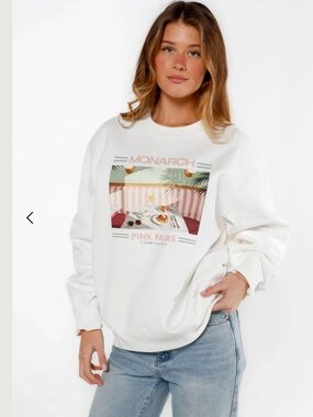 NWT Monarch Pink Palms Graphic Sweatshirt - White